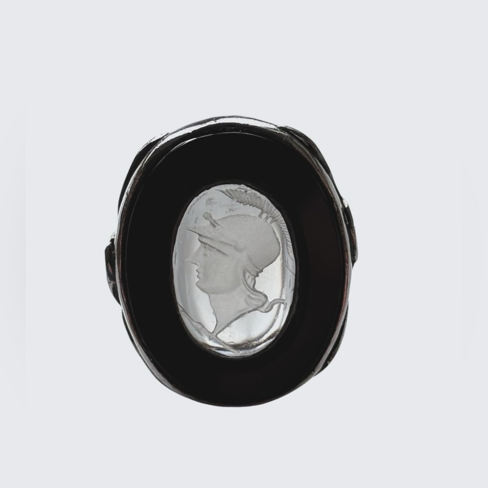 Antique Sterling Crystal & Onyx Intaglio Ring
